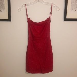 starstruck strappy dress in red shimmer
